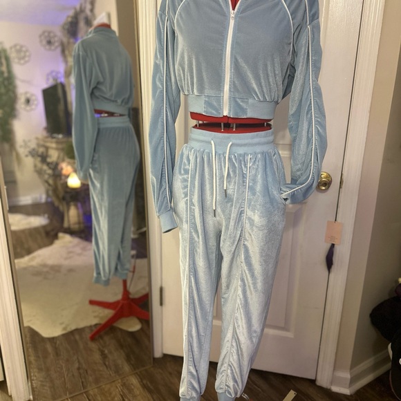 Women’s Blue Velour Tracksuit Loungewear Sz S Like-New Condition - Picture 3 of 14